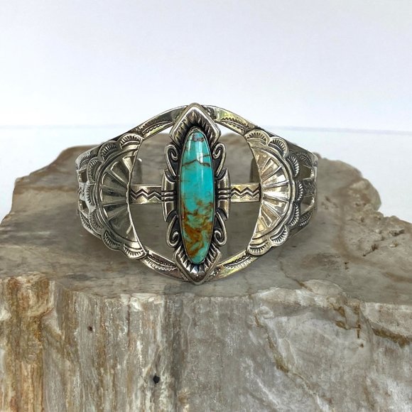 VTG Bell Trading Sterling Silver 925 Southwest Turquoise Wide Band Cuff Bracelet - Picture 13 of 16